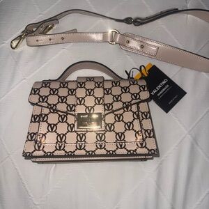 Mario Valentino Nude and Gold Patterned Crossbody Bag